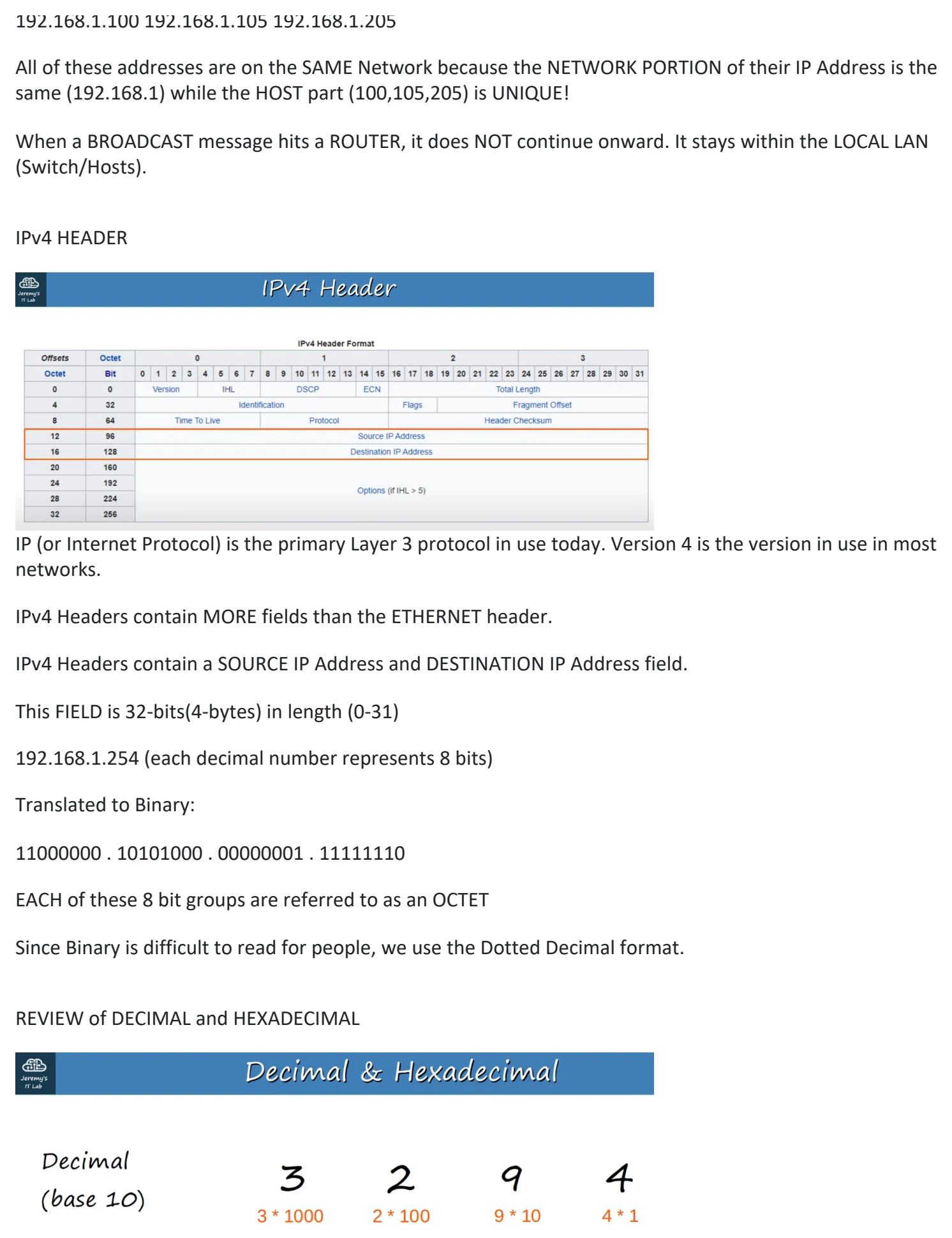 Original OneNote notes: IPv4 Addressing (pt 1), page 2. Text version follows below.