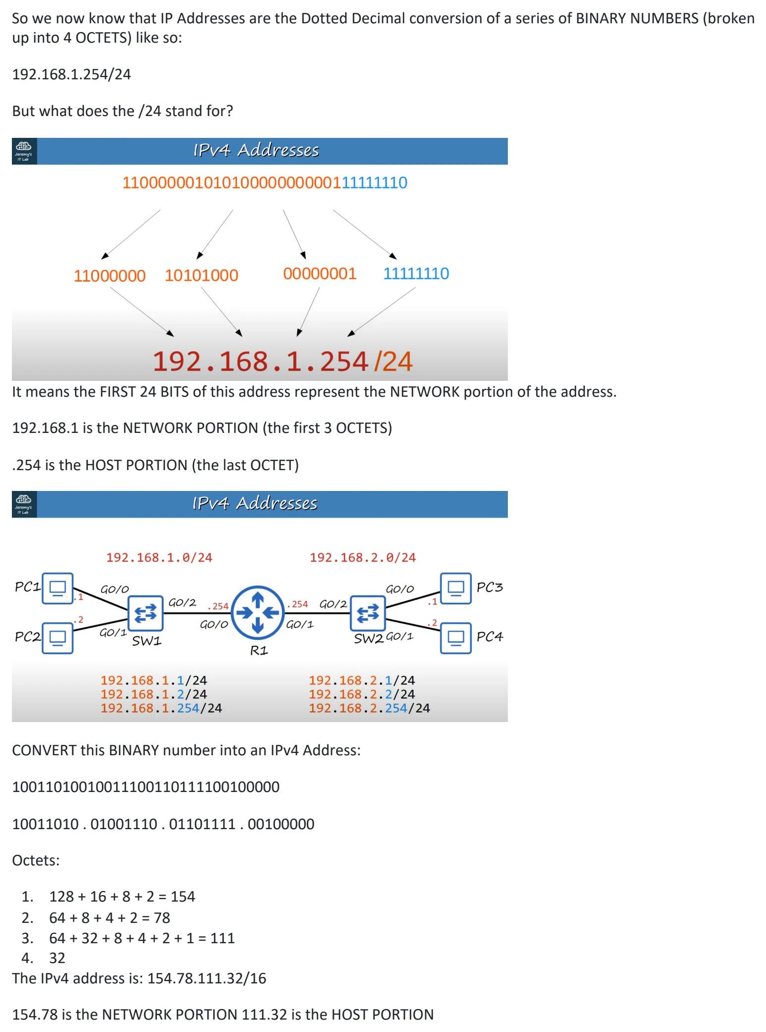 Original OneNote notes: IPv4 Addressing (pt 1), page 5. Text version follows below.