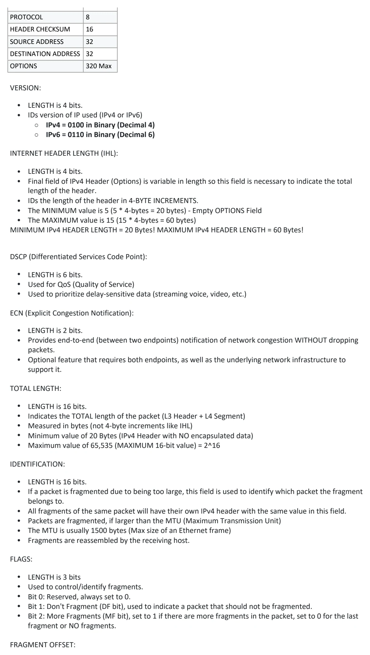 Original OneNote notes: IPv4 Header, page 2. Text version follows below.