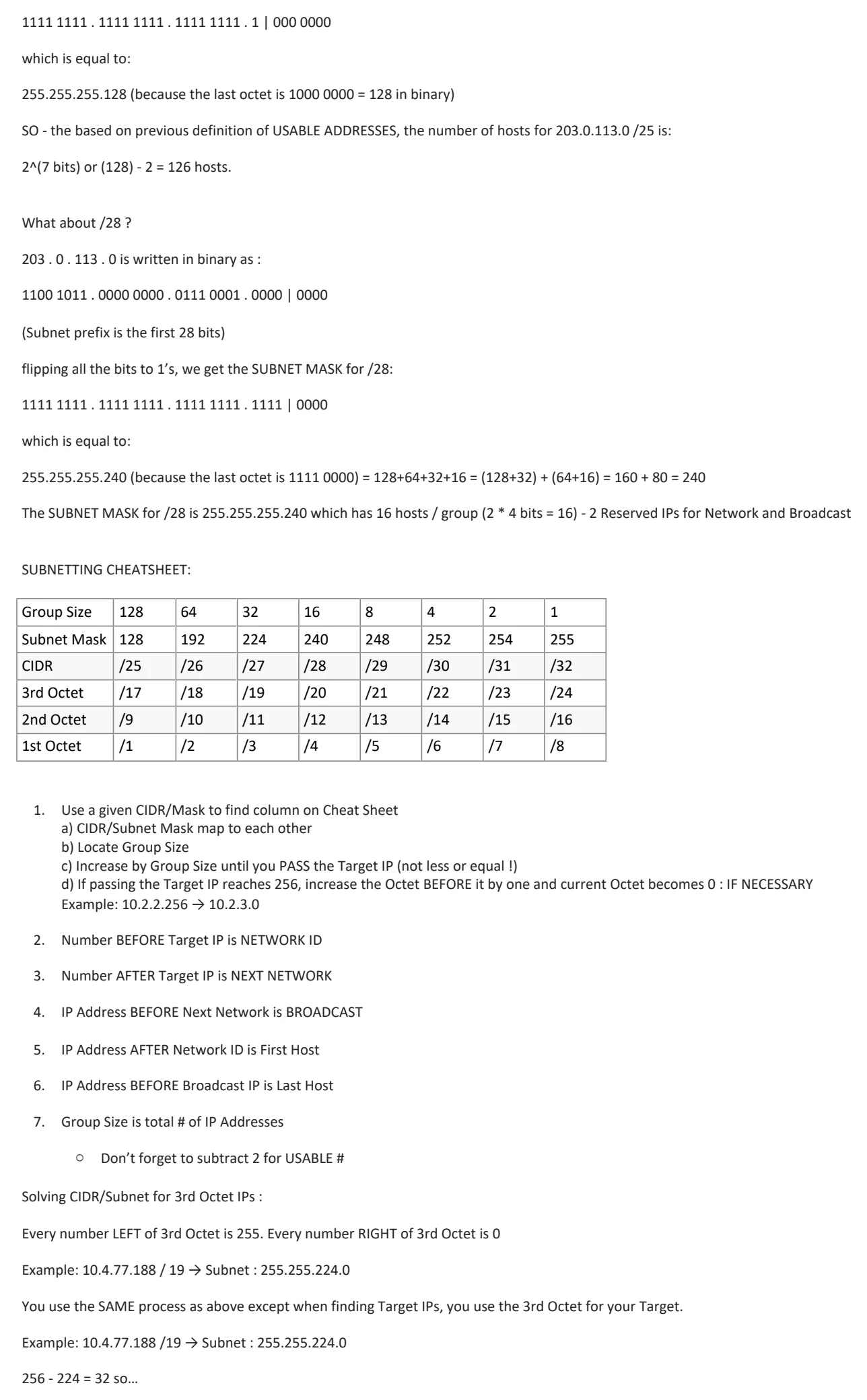 Original OneNote notes: Subnetting (pt 1), page 2. Text version follows below.