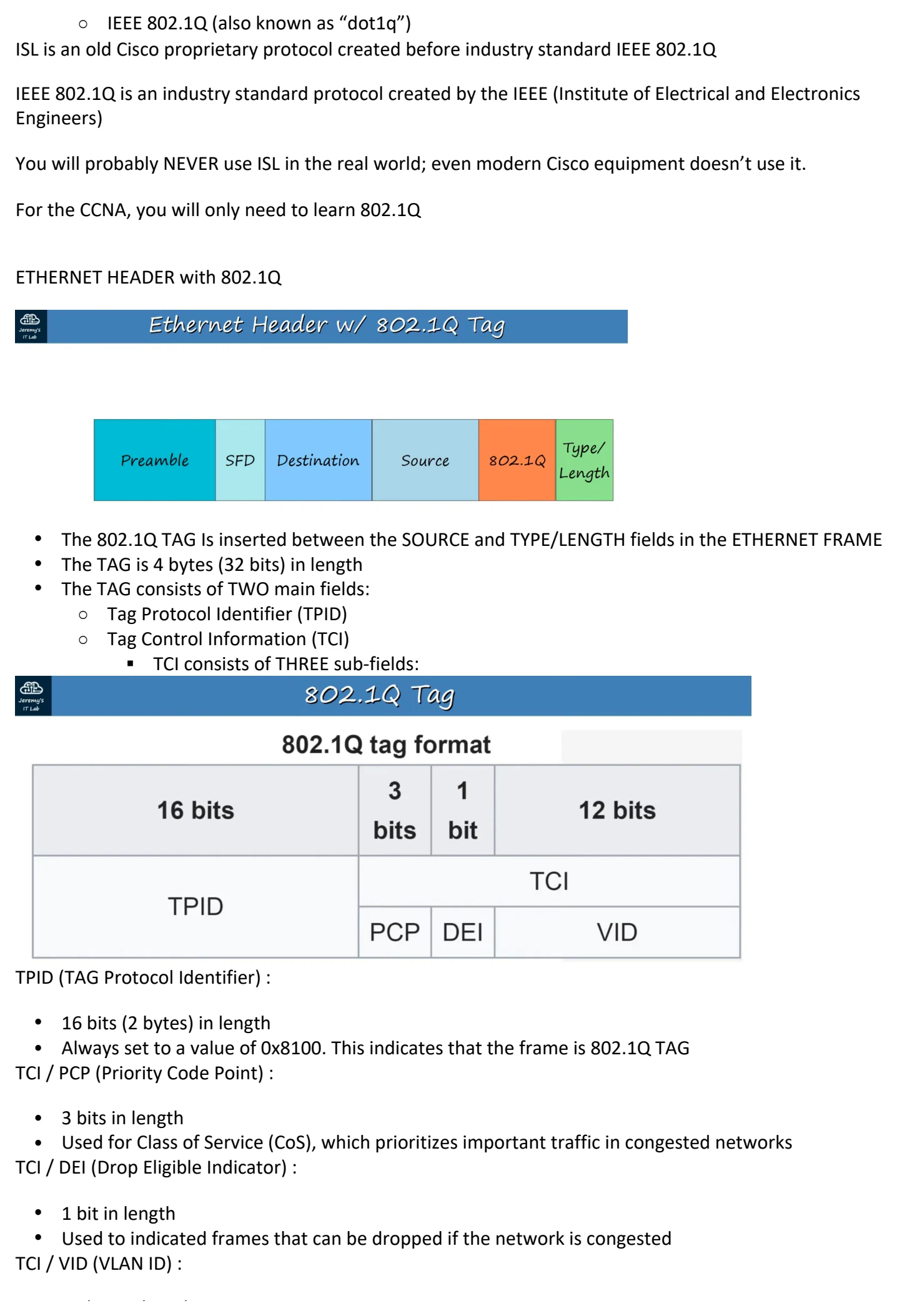 Original OneNote notes: (VlANs pt 2), page 3. Text version follows below.