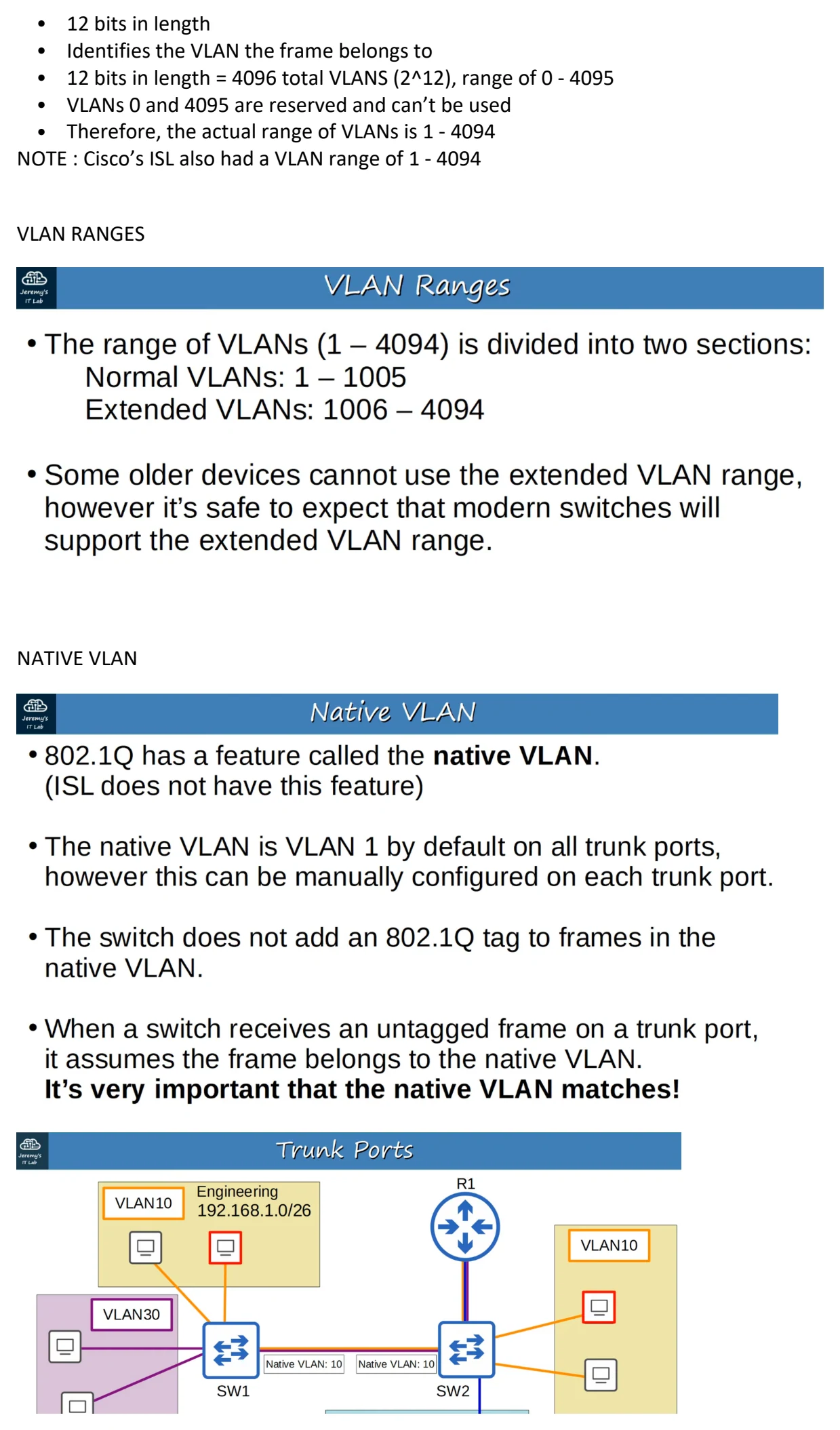 Original OneNote notes: (VlANs pt 2), page 4. Text version follows below.