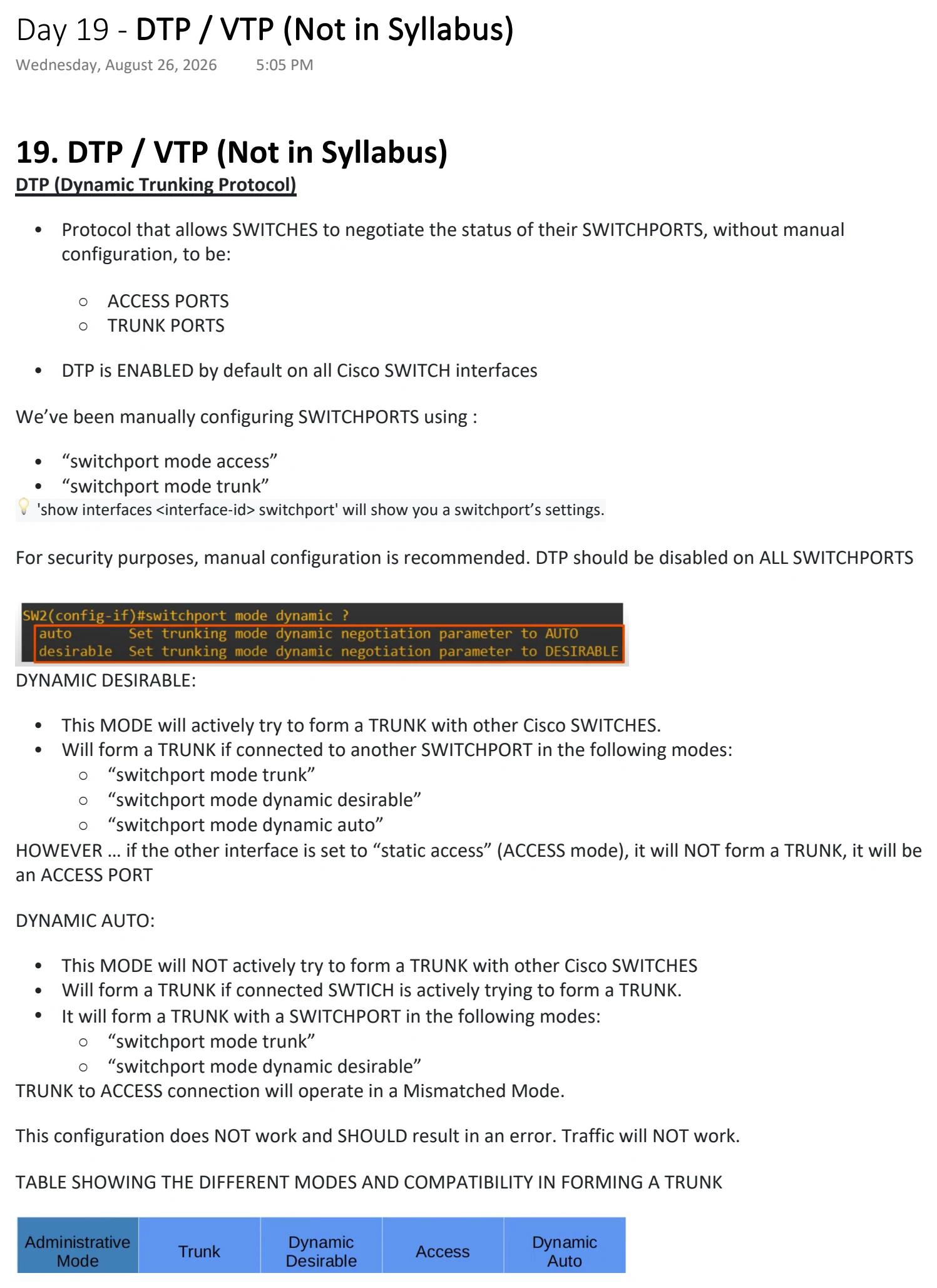Original OneNote notes: DTP / VTP (Not in Syllabus), page 1. Text version follows below.