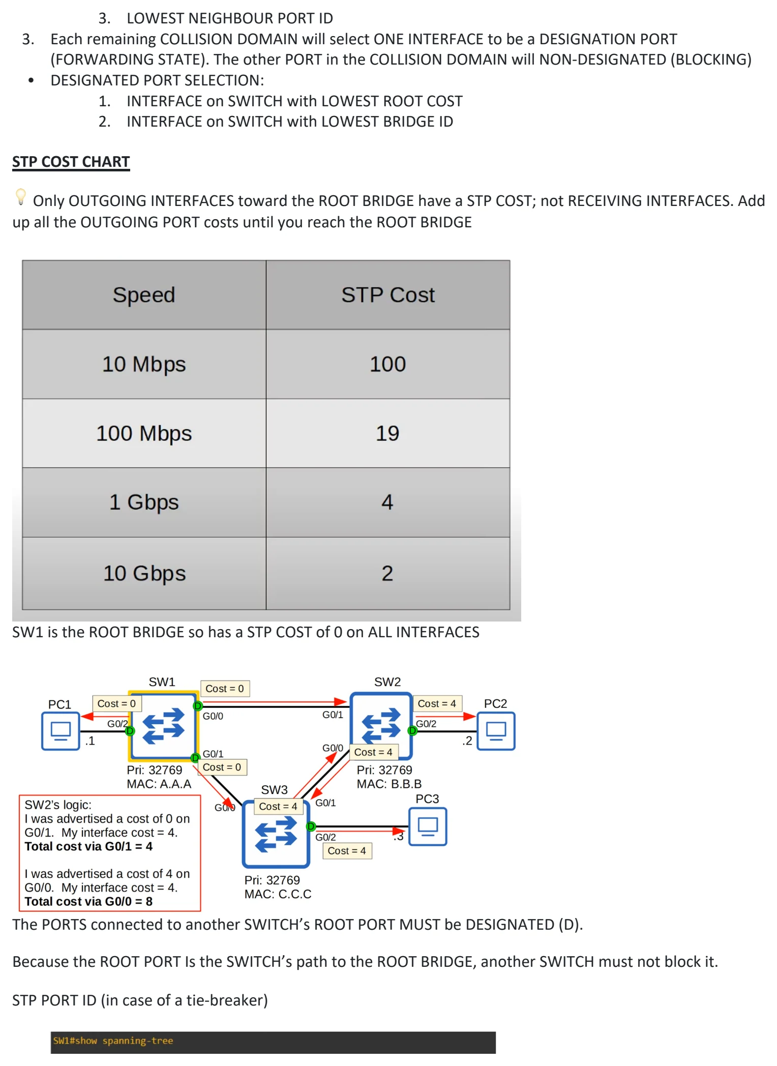 Original OneNote notes: Spanning Tree Protocol (pt 1), page 6. Text version follows below.