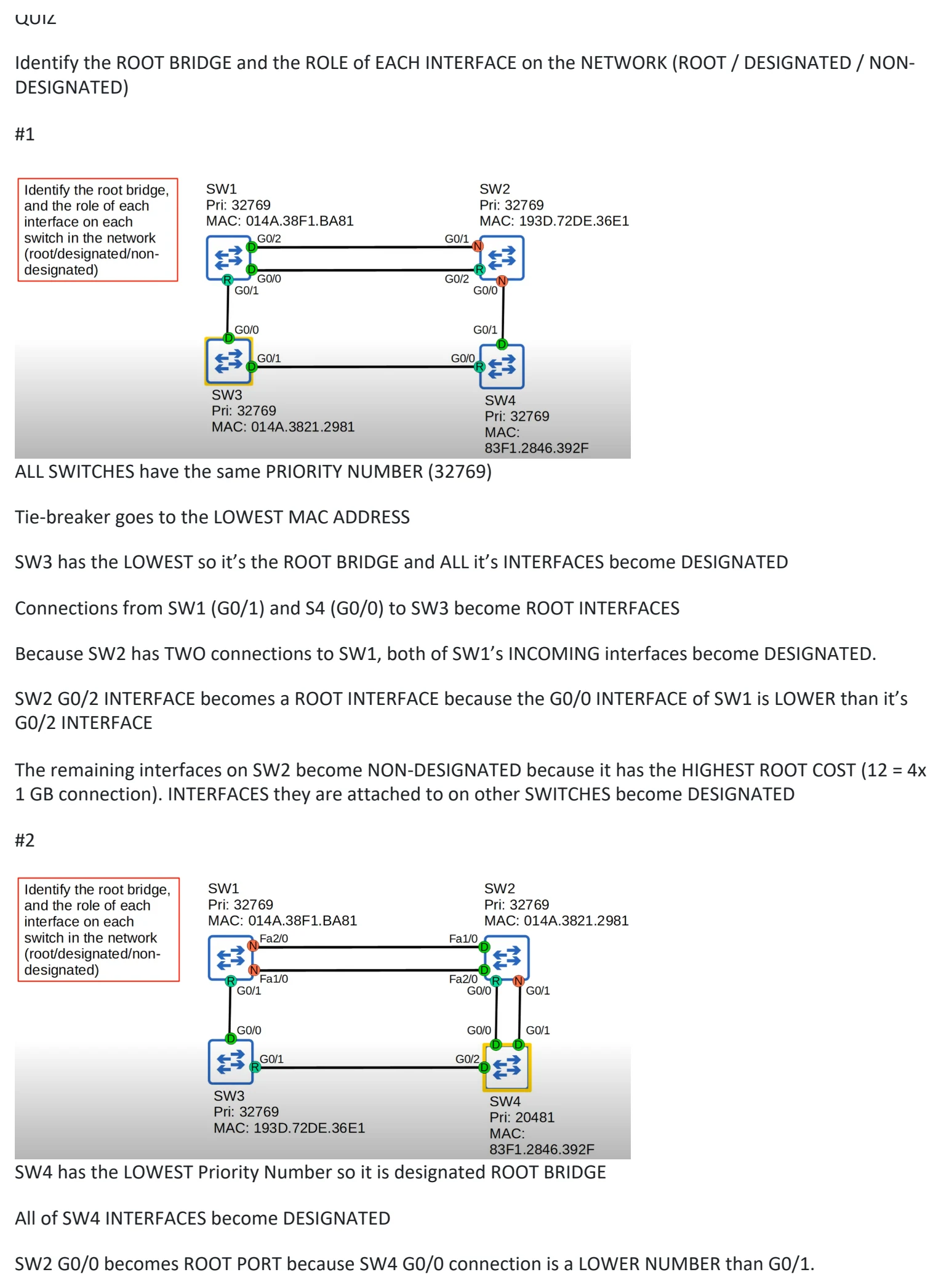 Original OneNote notes: Spanning Tree Protocol (pt 1), page 8. Text version follows below.