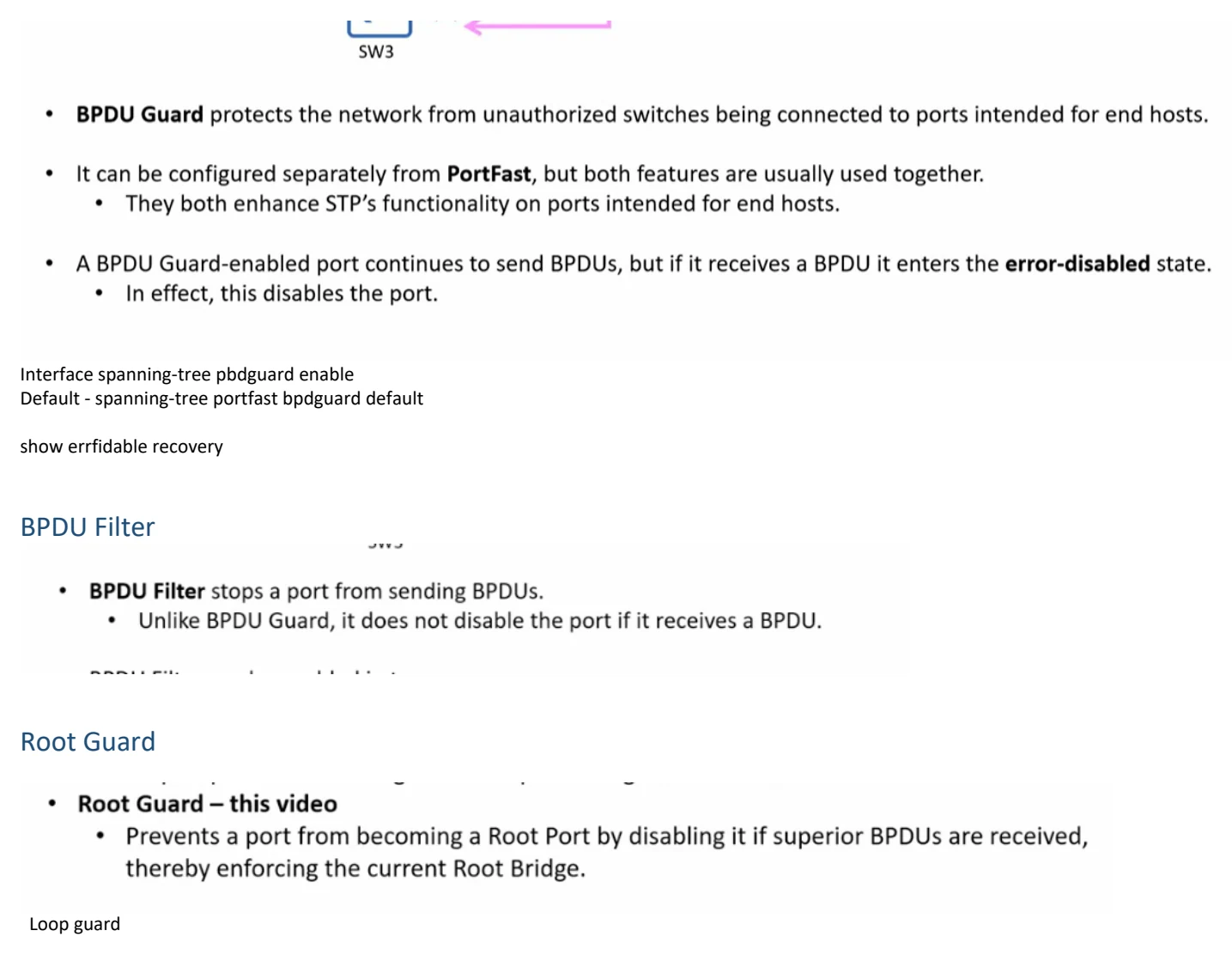 Original OneNote notes: Spanning Tree Protocol (pt 2), page 6. Text version follows below.