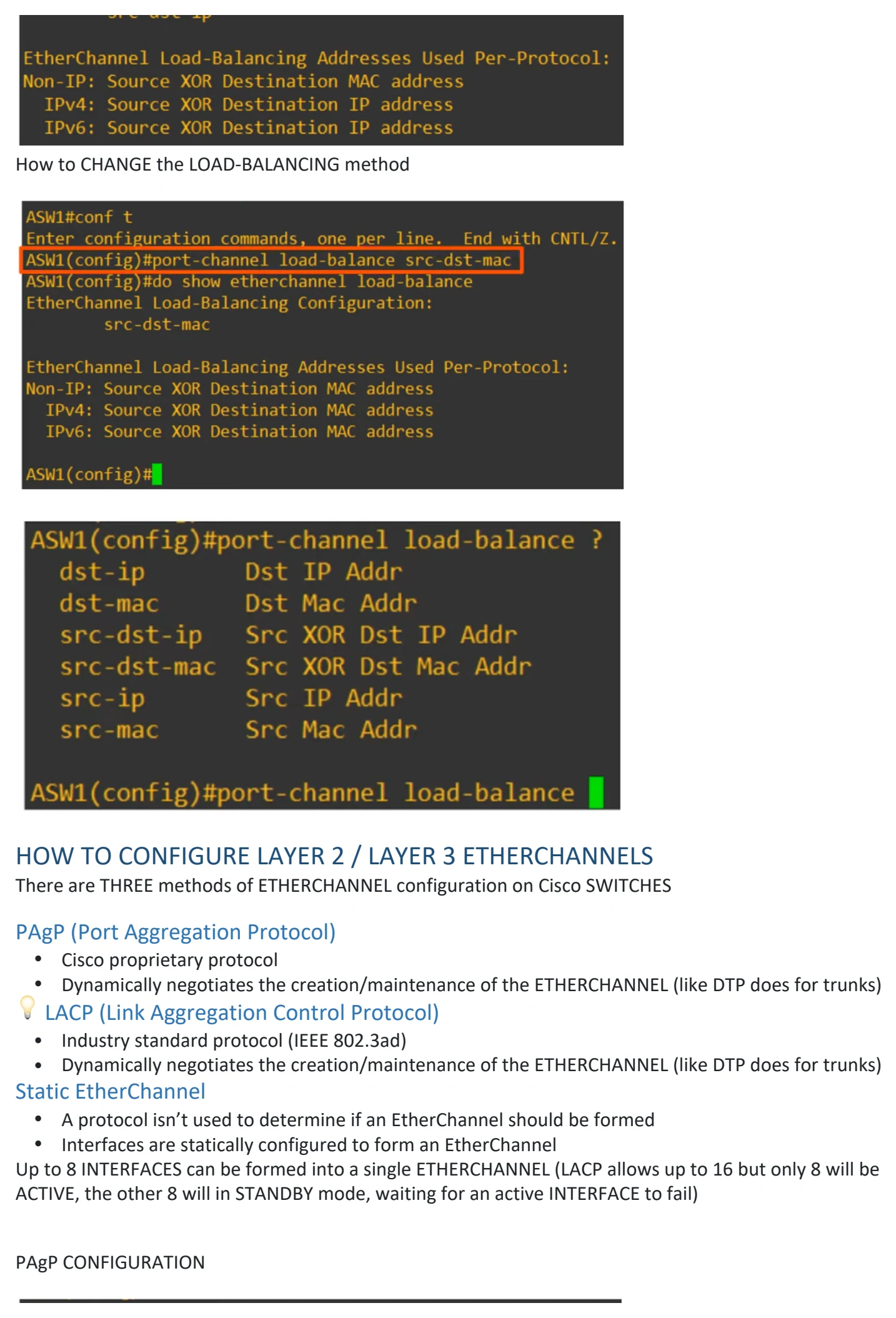 Original OneNote notes: Etherchannel, page 3. Text version follows below.
