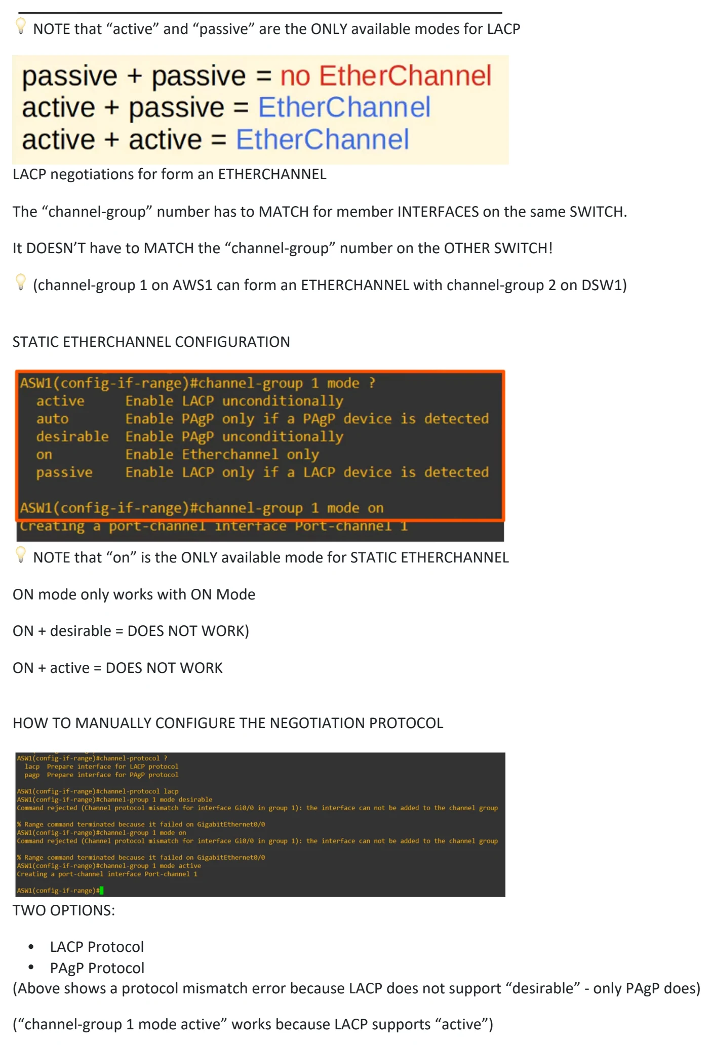 Original OneNote notes: Etherchannel, page 5. Text version follows below.