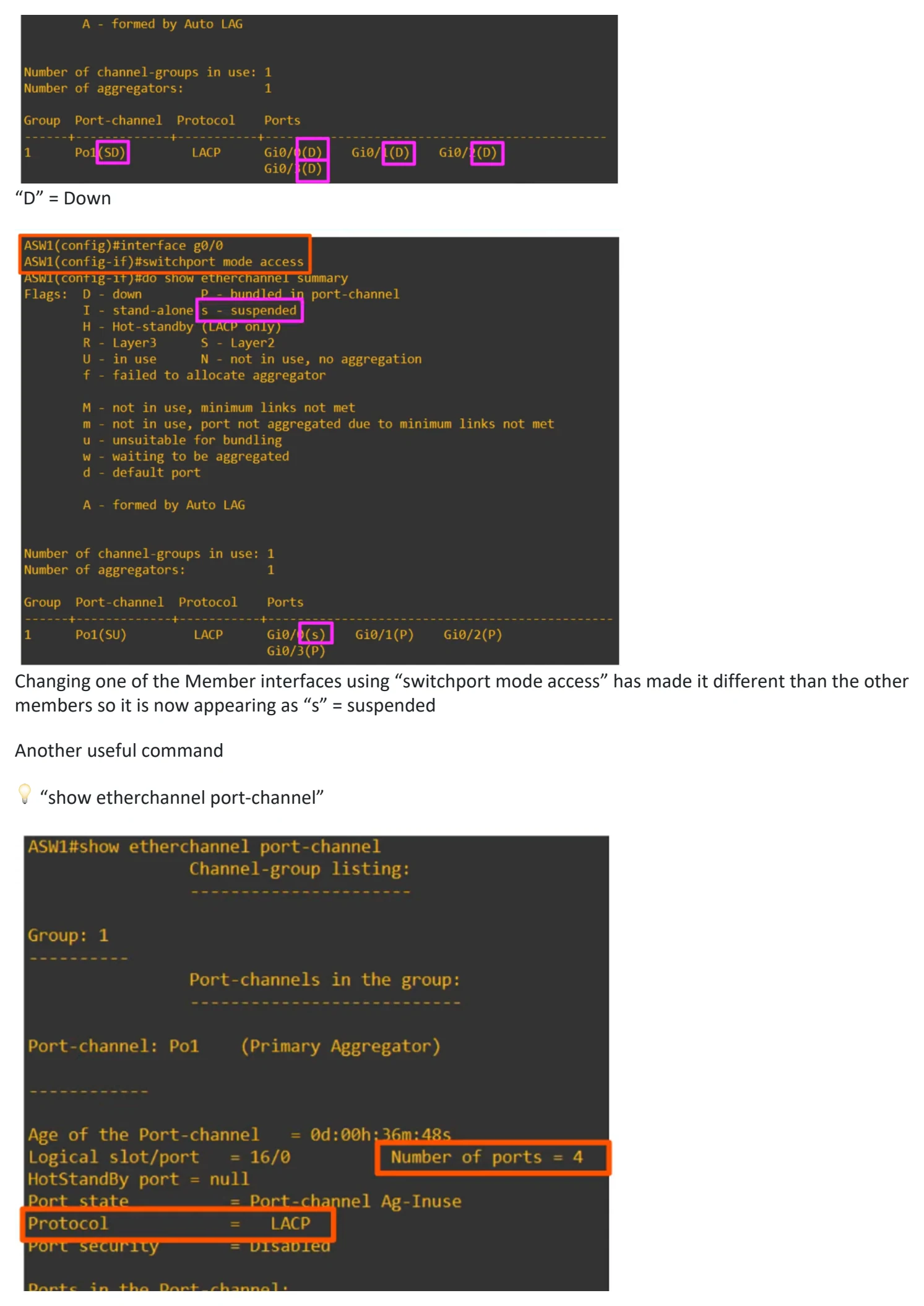 Original OneNote notes: Etherchannel, page 8. Text version follows below.