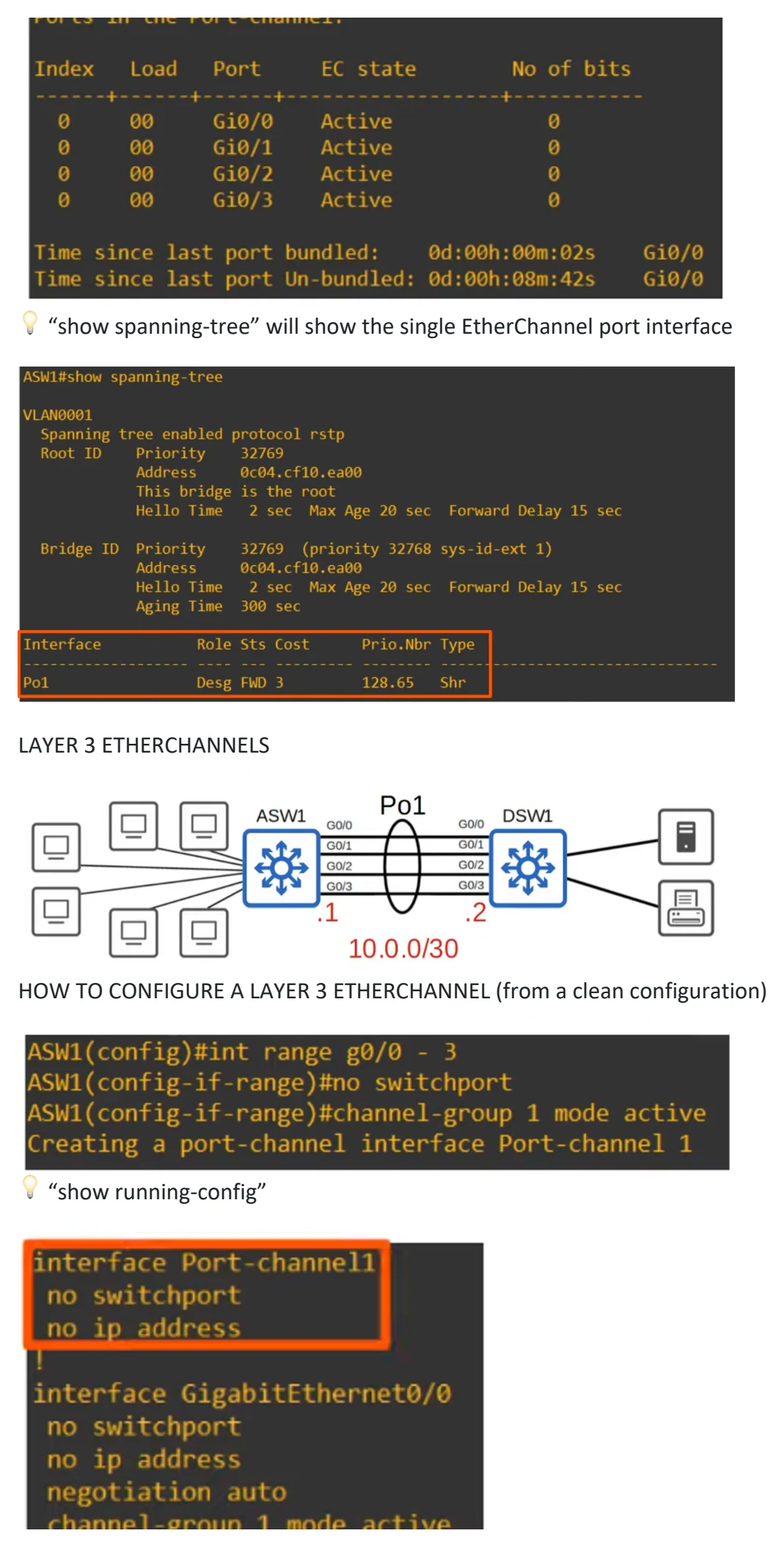 Original OneNote notes: Etherchannel, page 9. Text version follows below.