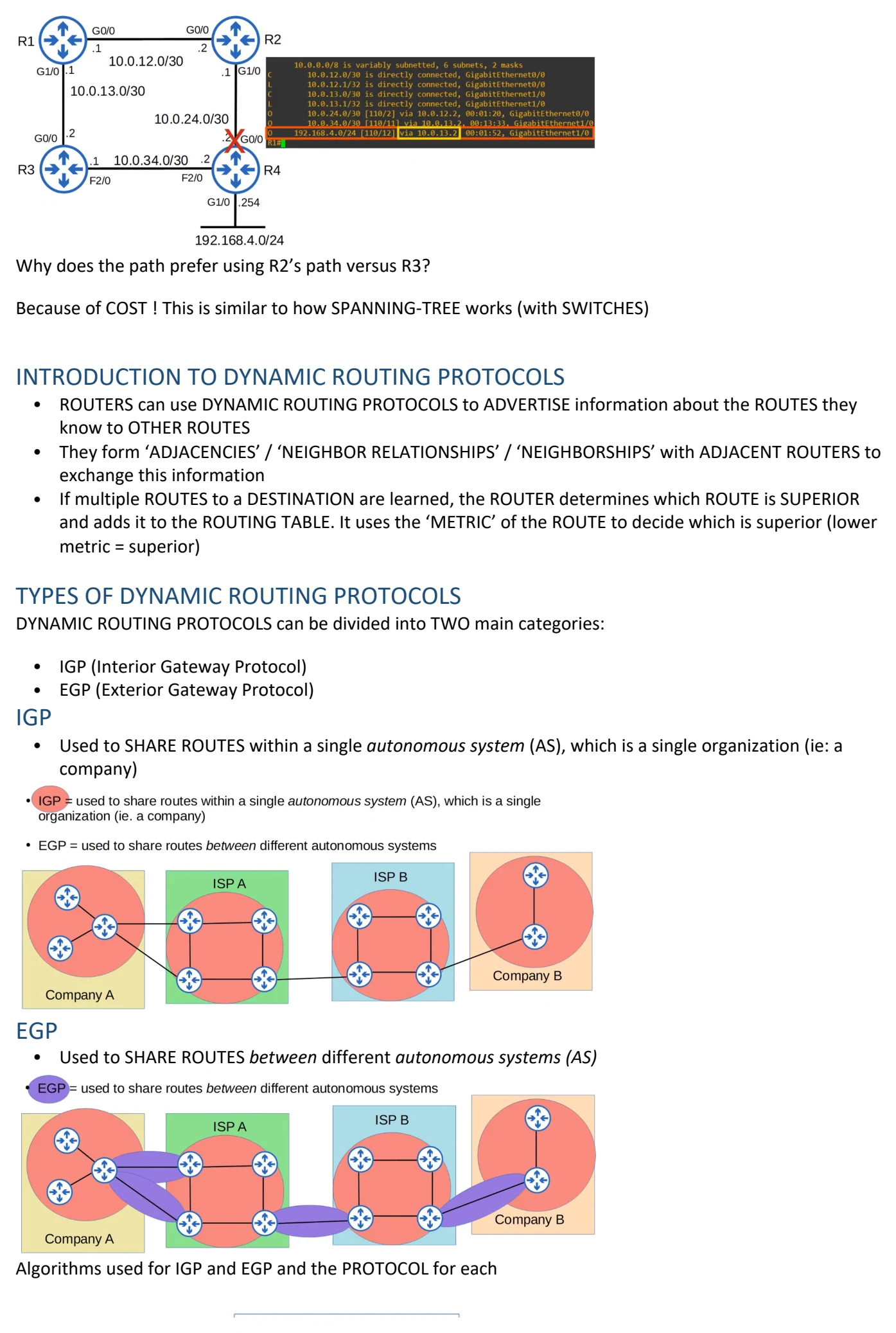 Original OneNote notes: Dynamic Routing, page 3. Text version follows below.