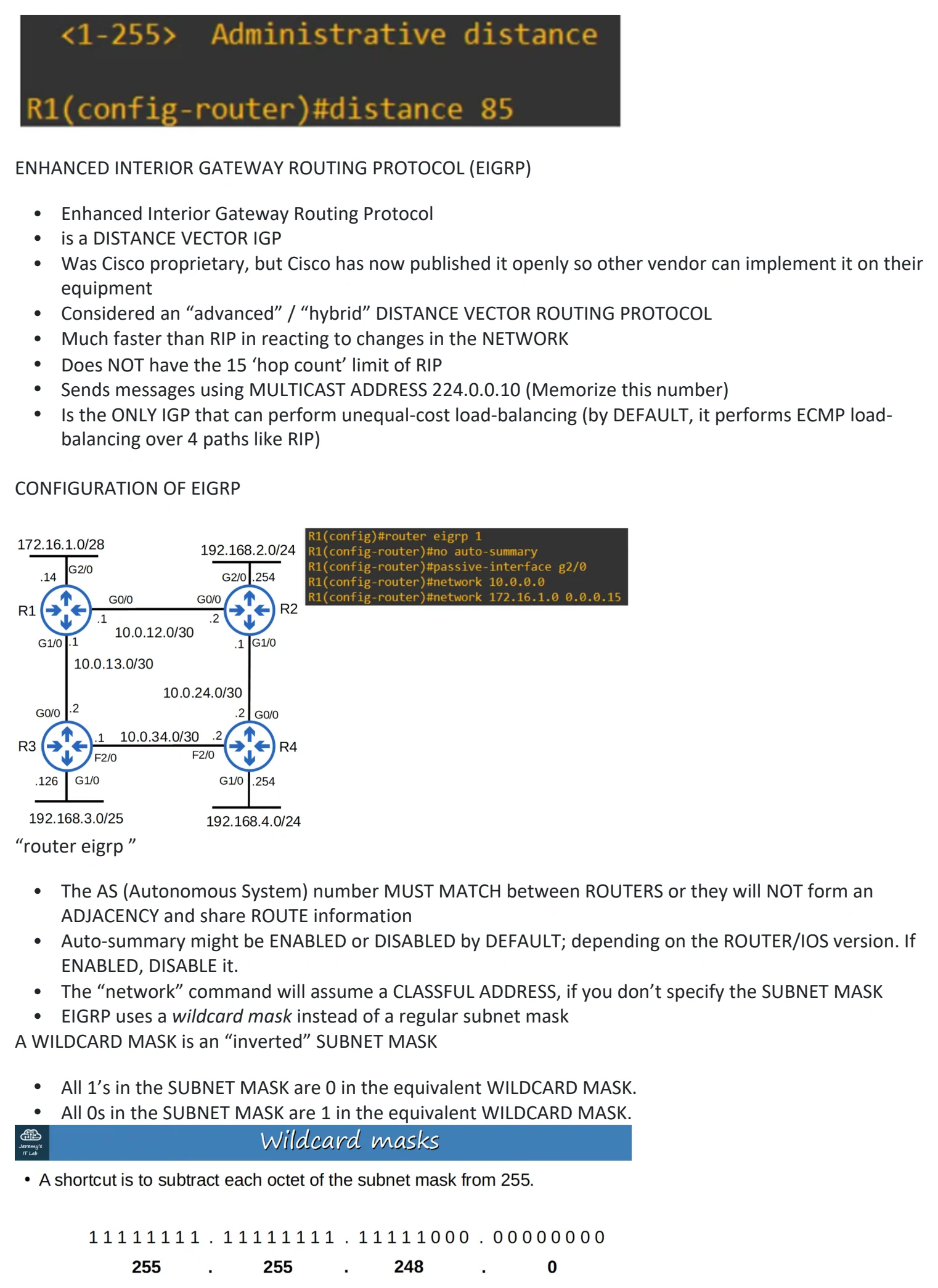 Original OneNote notes: RIP & EIGRP, page 4. Text version follows below.