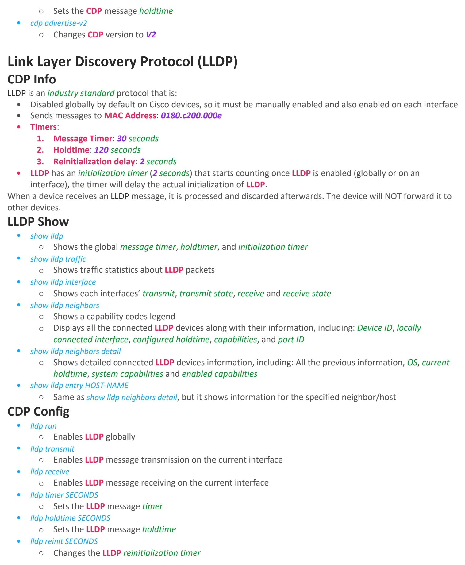 Original OneNote notes: CDP & LLDP, page 2. Text version follows below.
