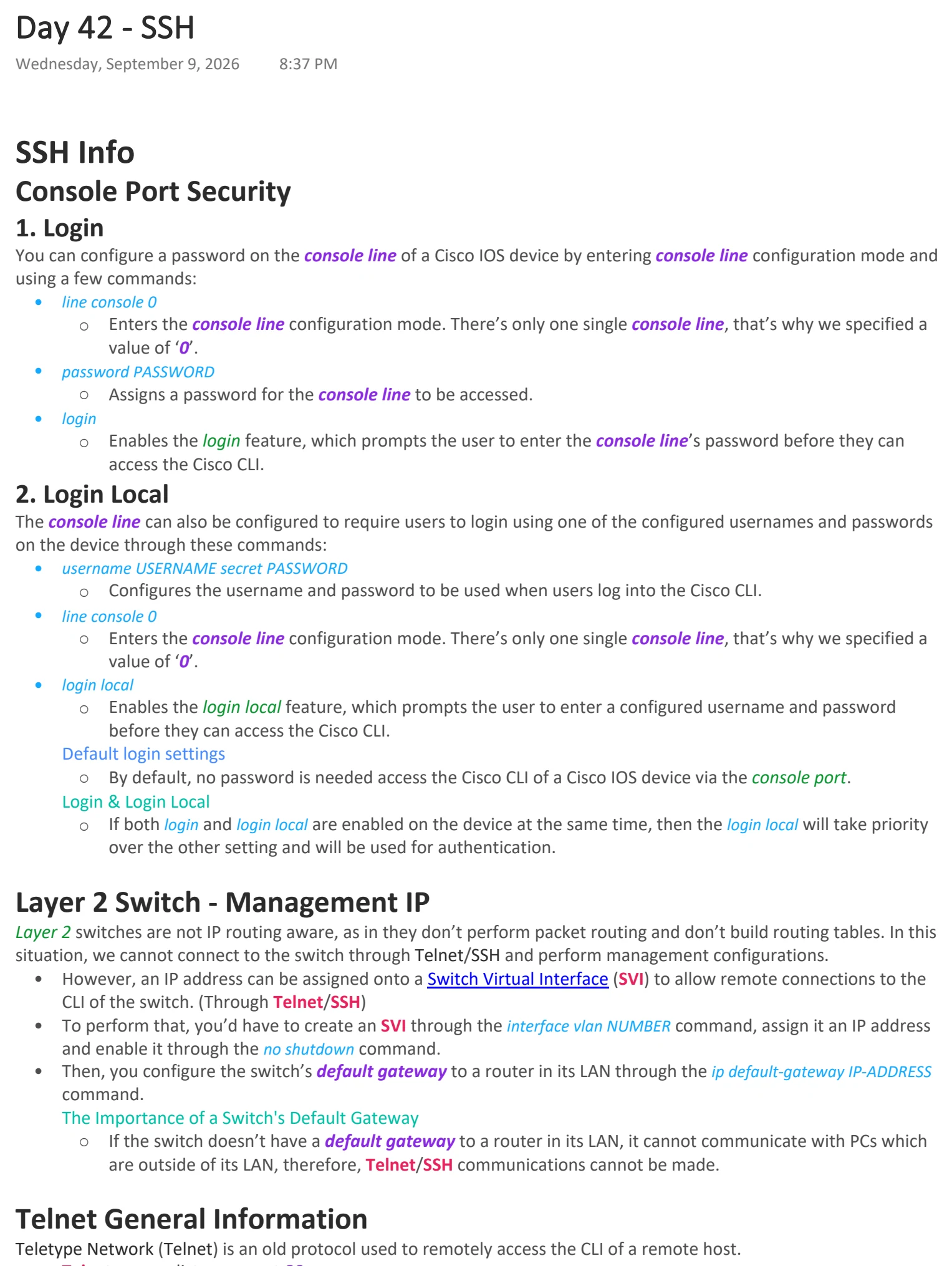 Original OneNote notes: SSH, page 1. Text version follows below.
