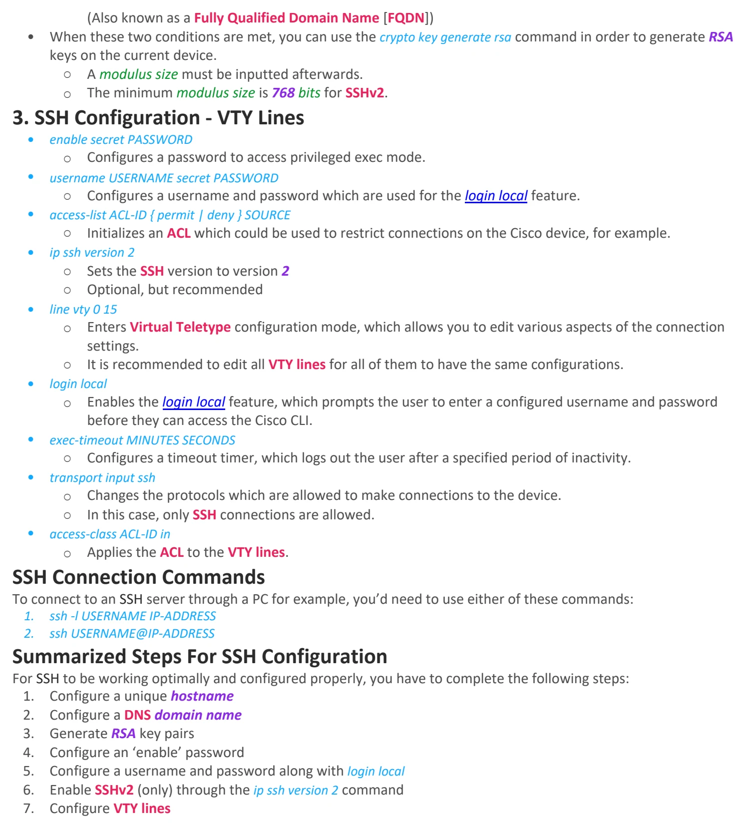 Original OneNote notes: SSH, page 3. Text version follows below.