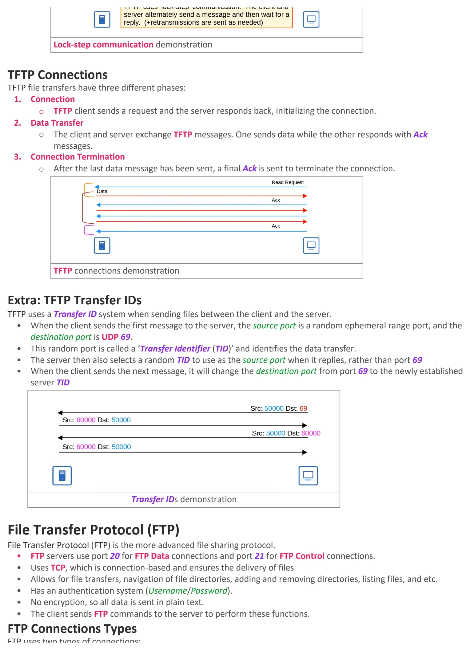 Original OneNote notes: FTP & TFTP, page 2. Text version follows below.