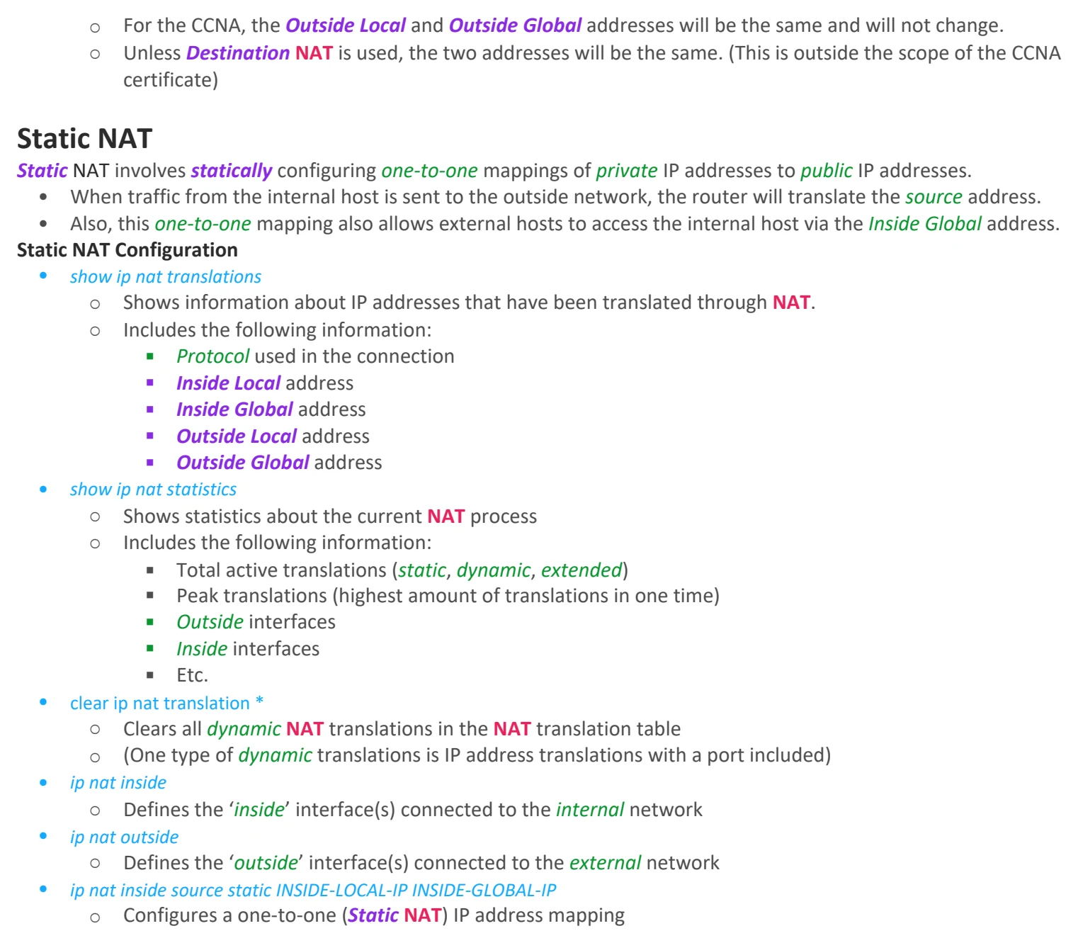 Original OneNote notes: NAT (pt 1), page 2. Text version follows below.