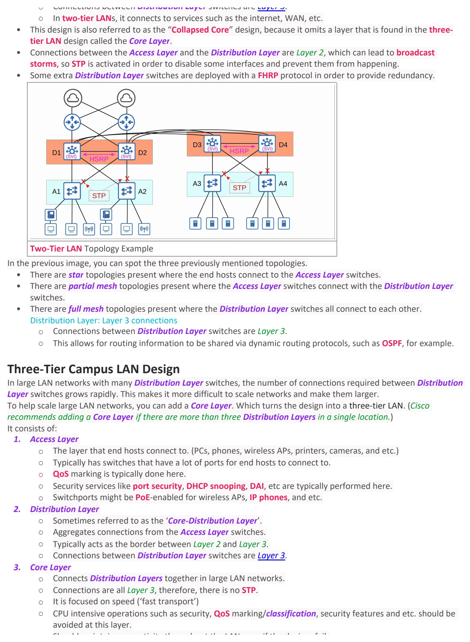 Original OneNote notes: LAN Architectures, page 3. Text version follows below.