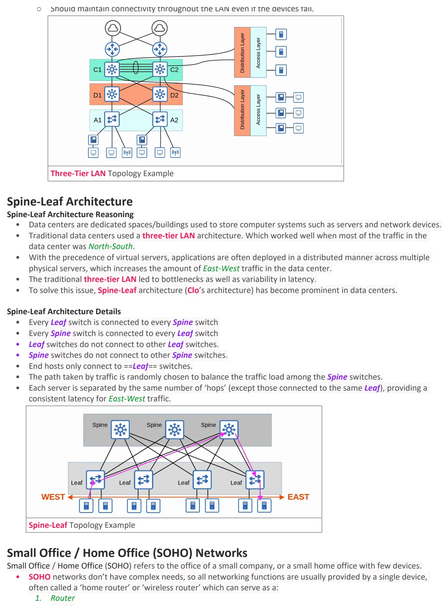Original OneNote notes: LAN Architectures, page 4. Text version follows below.