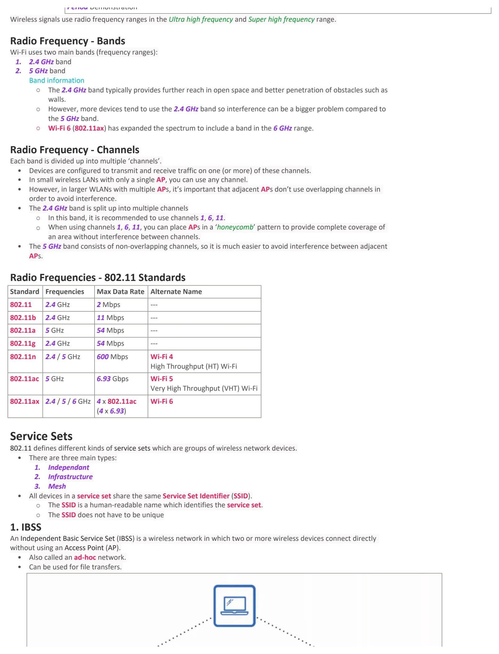 Original OneNote notes: Wireless Fundamentals, page 3. Text version follows below.