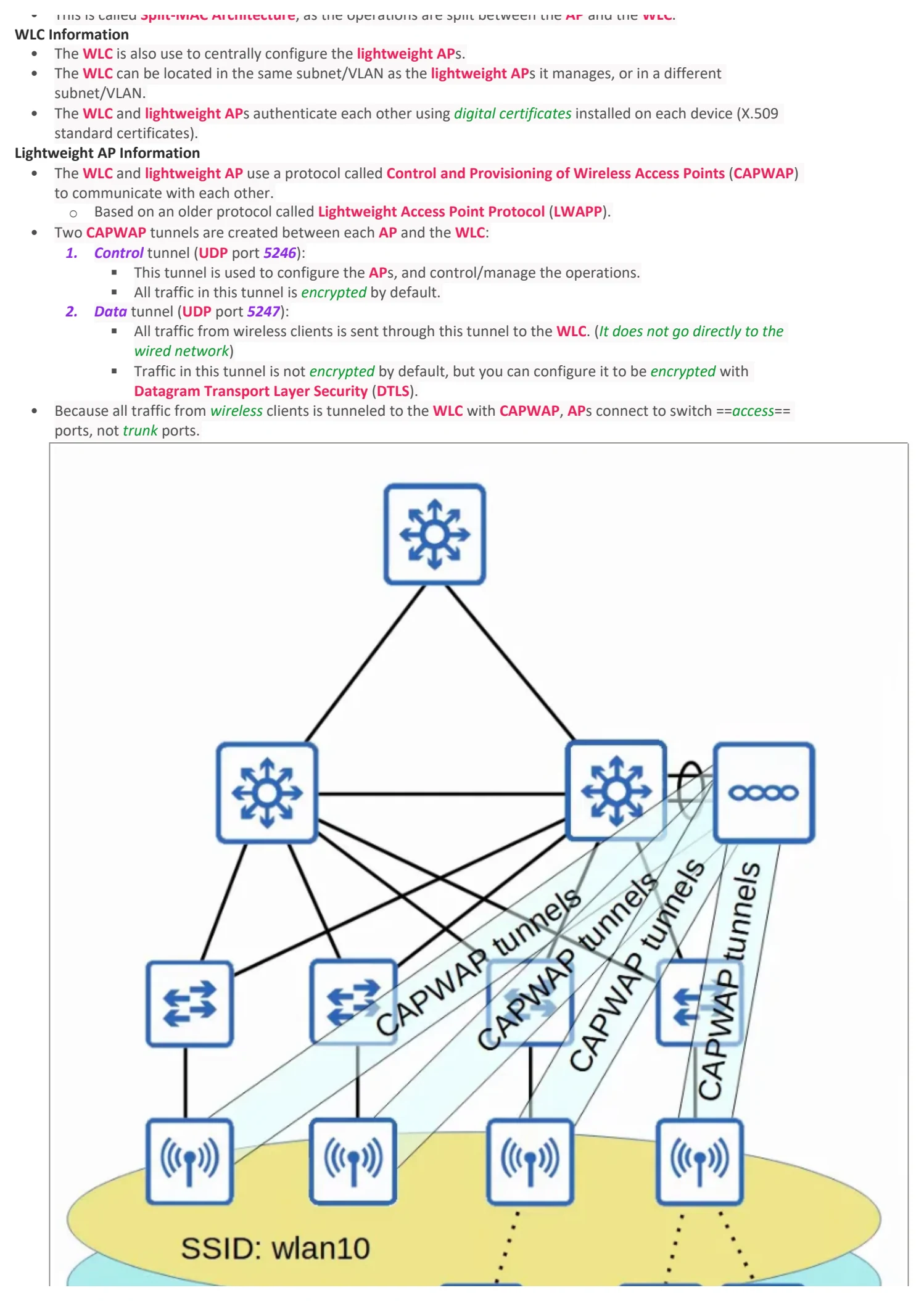Original OneNote notes: Wireless Architectures, page 4. Text version follows below.