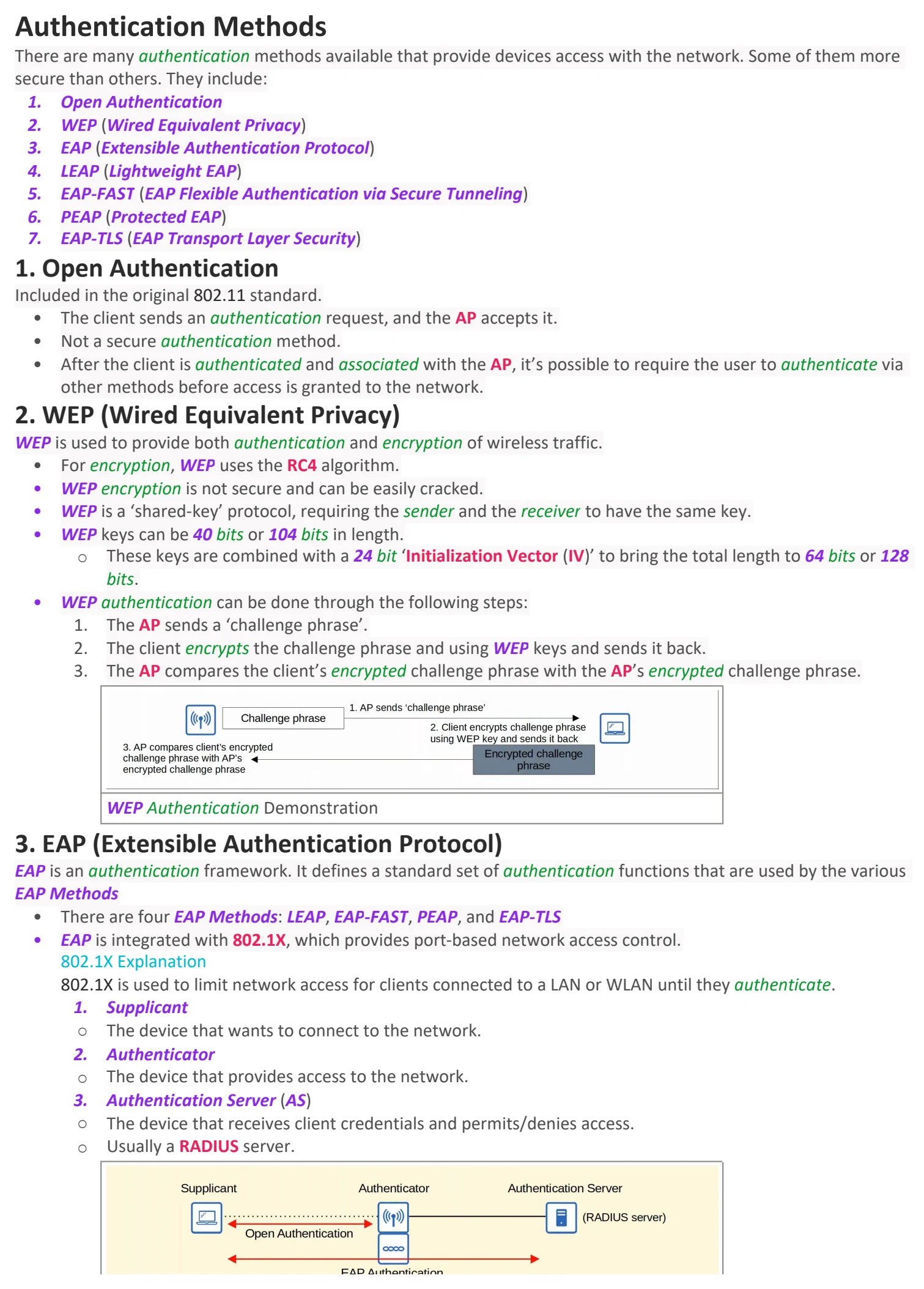 Original OneNote notes: Wireless Security, page 2. Text version follows below.