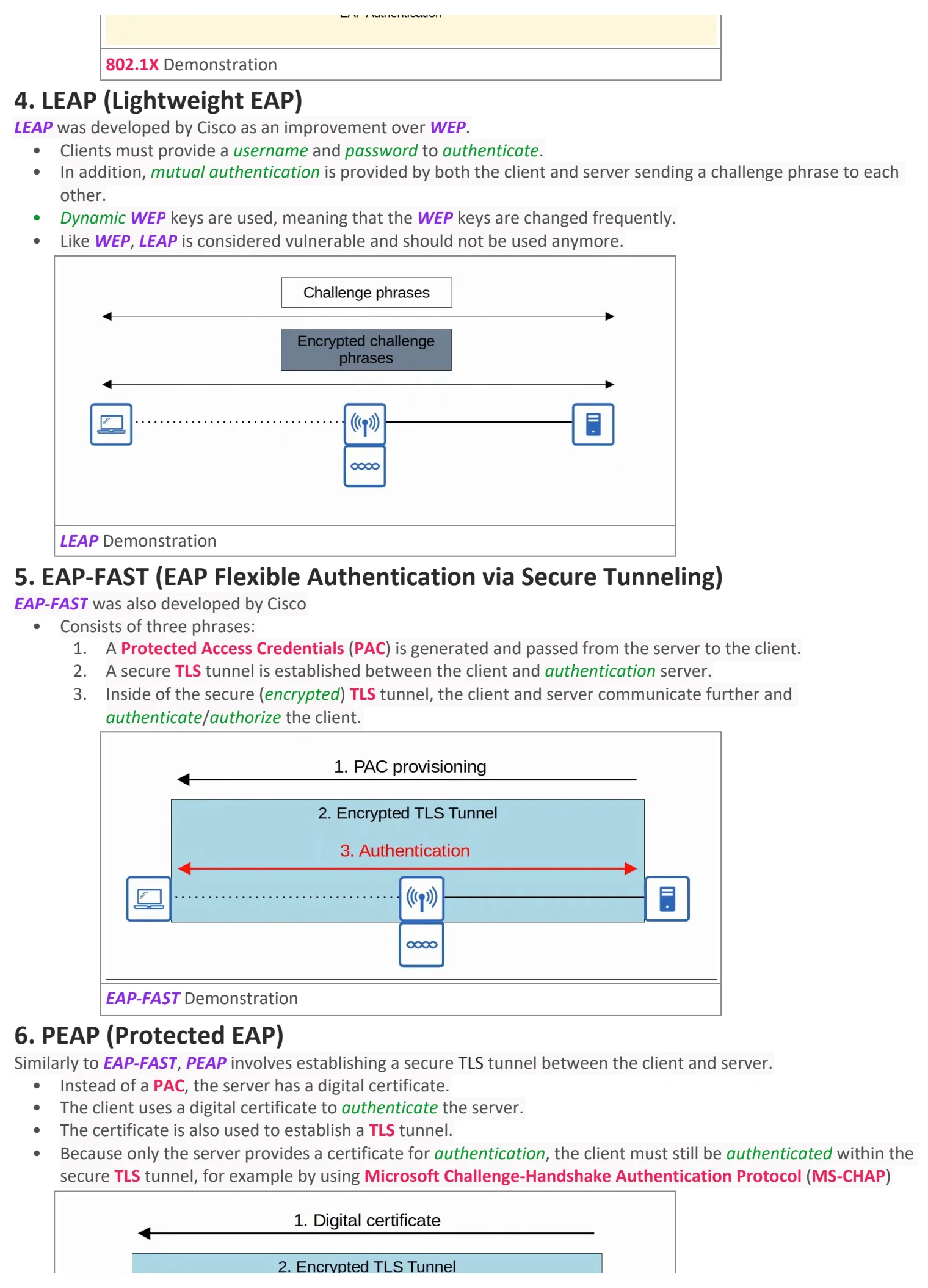Original OneNote notes: Wireless Security, page 3. Text version follows below.