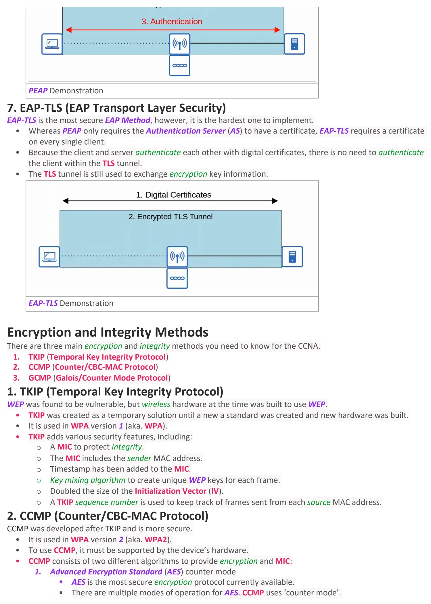 Original OneNote notes: Wireless Security, page 4. Text version follows below.