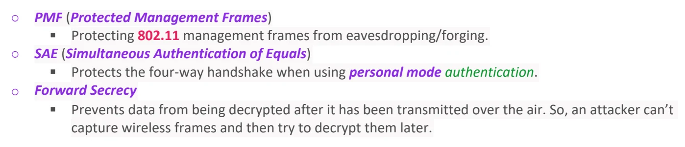 Original OneNote notes: Wireless Security, page 6. Text version follows below.