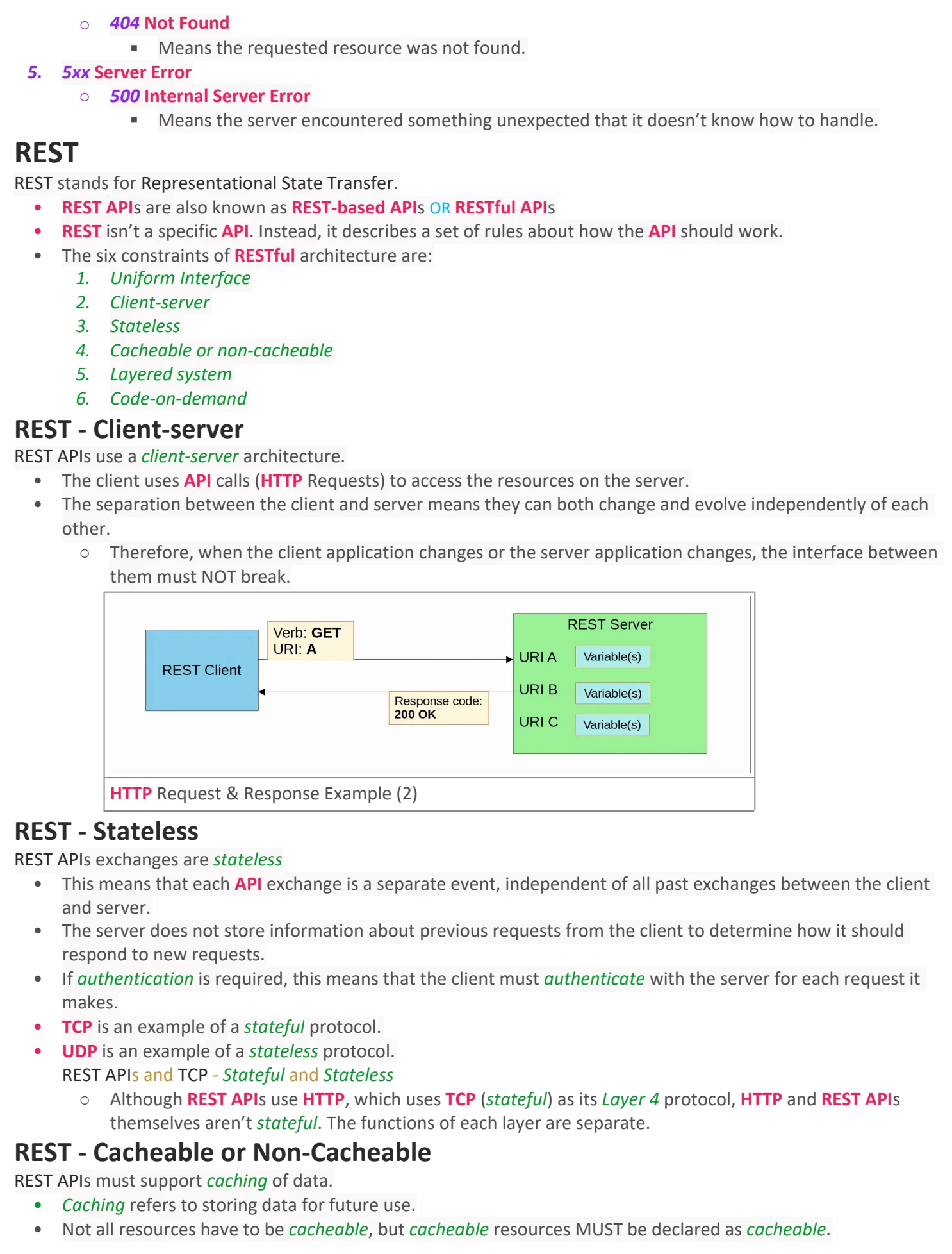 Original OneNote notes: REST API, page 3. Text version follows below.
